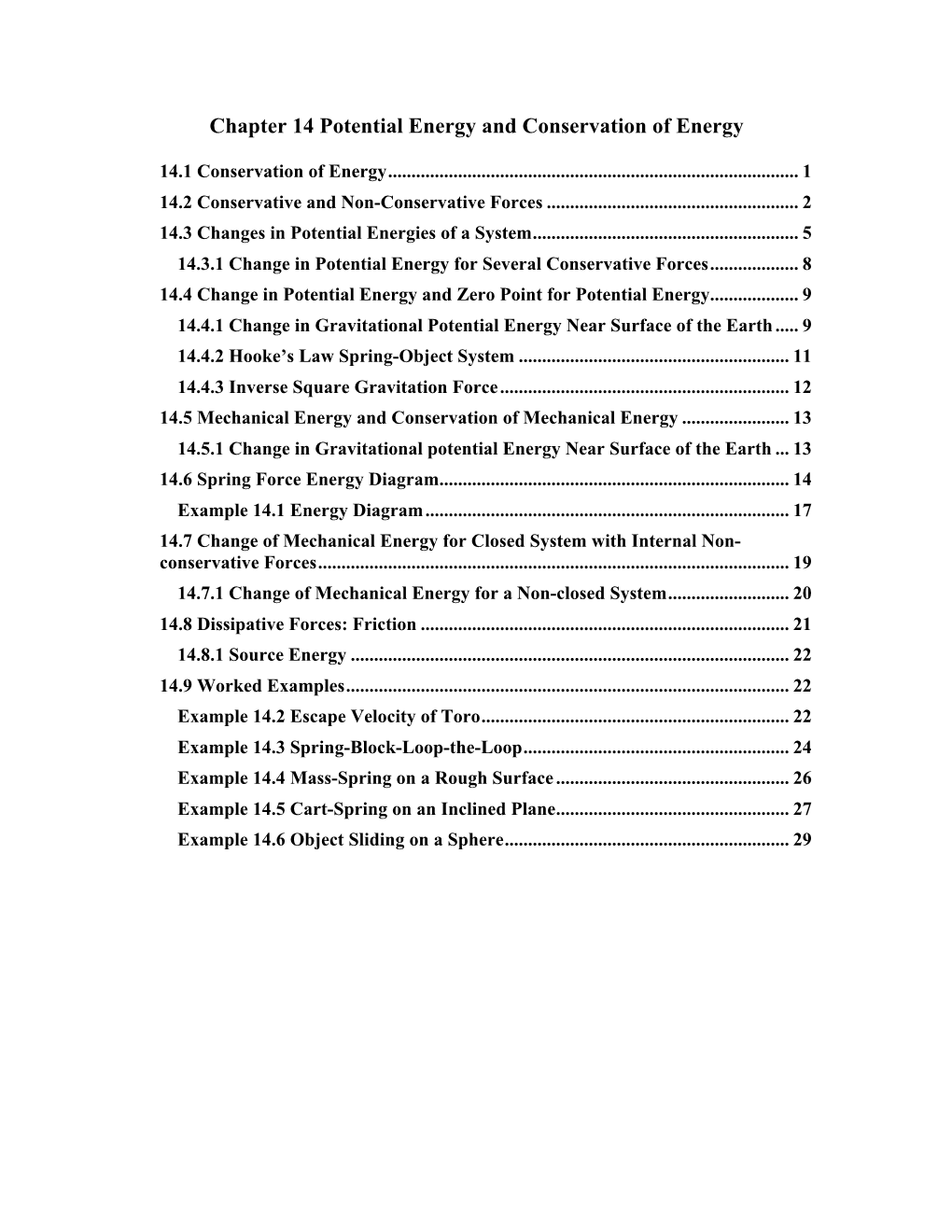 Chapter 14 Potential Energy and Conservation of Energy