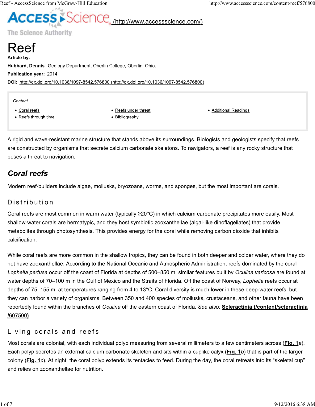 Coral Reefs Reefs Under Threat Additional Readings Reefs Through Time Bibliography