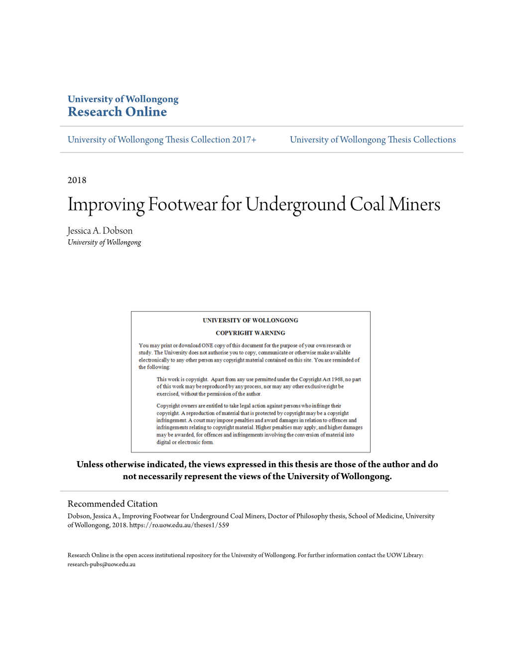 Improving Footwear for Underground Coal Miners Jessica A