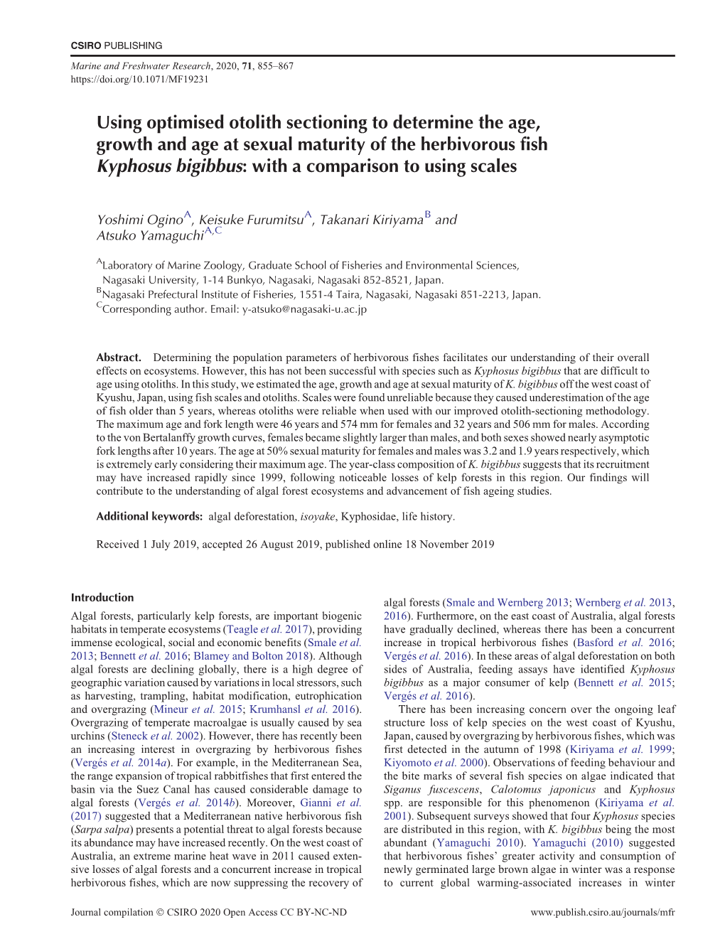 Using Optimised Otolith Sectioning to Determine the Age, Growth and Age