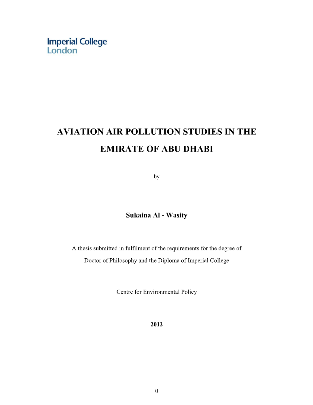 Aviation Air Pollution Studies in the Emirate of Abu Dhabi