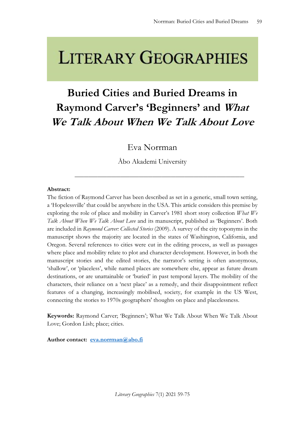 Buried Cities and Buried Dreams in Raymond Carver's