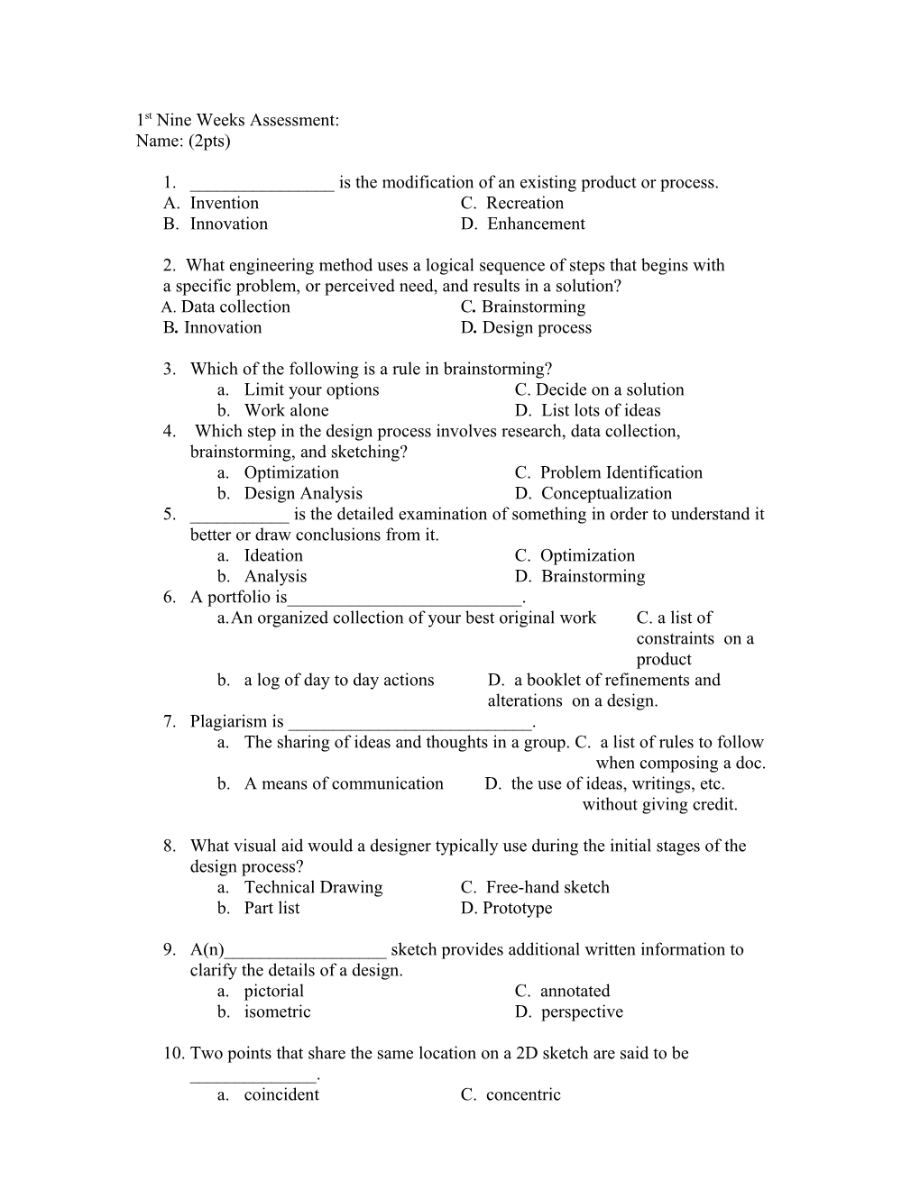 1St Nine Weeks Assessment