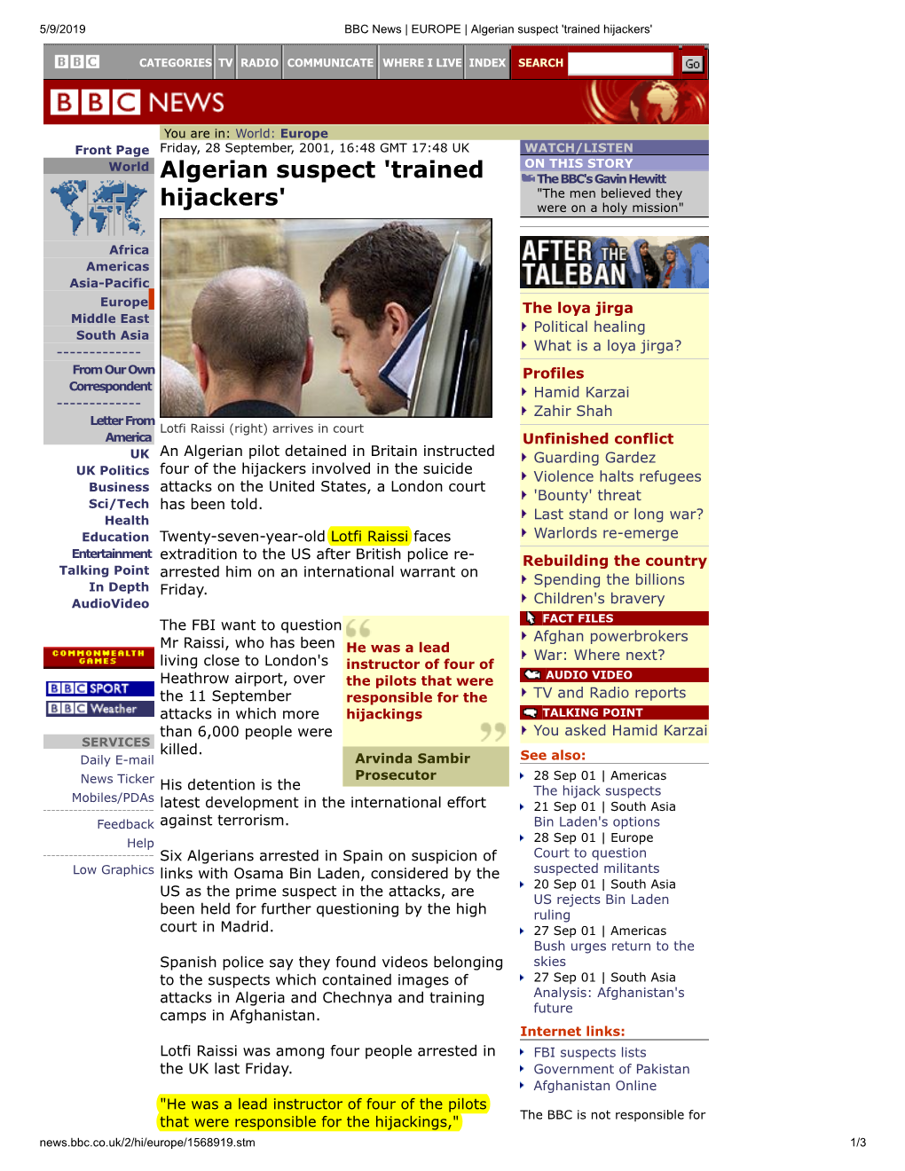 Algerian Suspect Trained Hijackers. BBC News