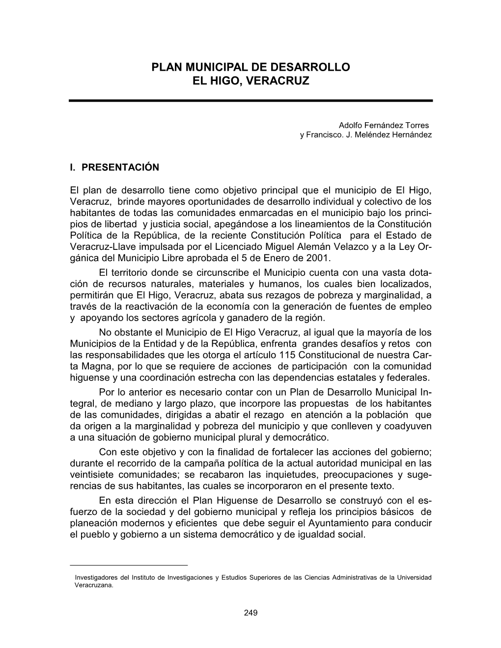 Plan Municipal De Desarrollo El Higo, Veracruz