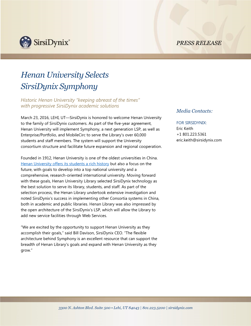 Henan University Selects Sirsidynix Symphony