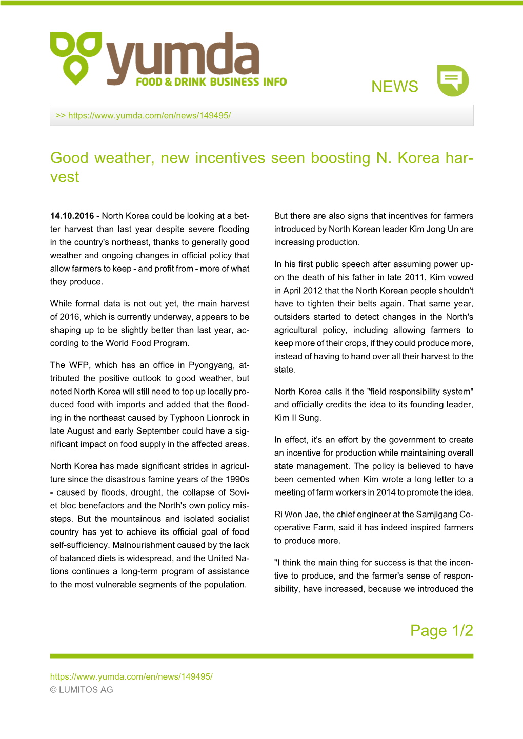 NEWS Page 1/2 Good Weather, New Incentives Seen