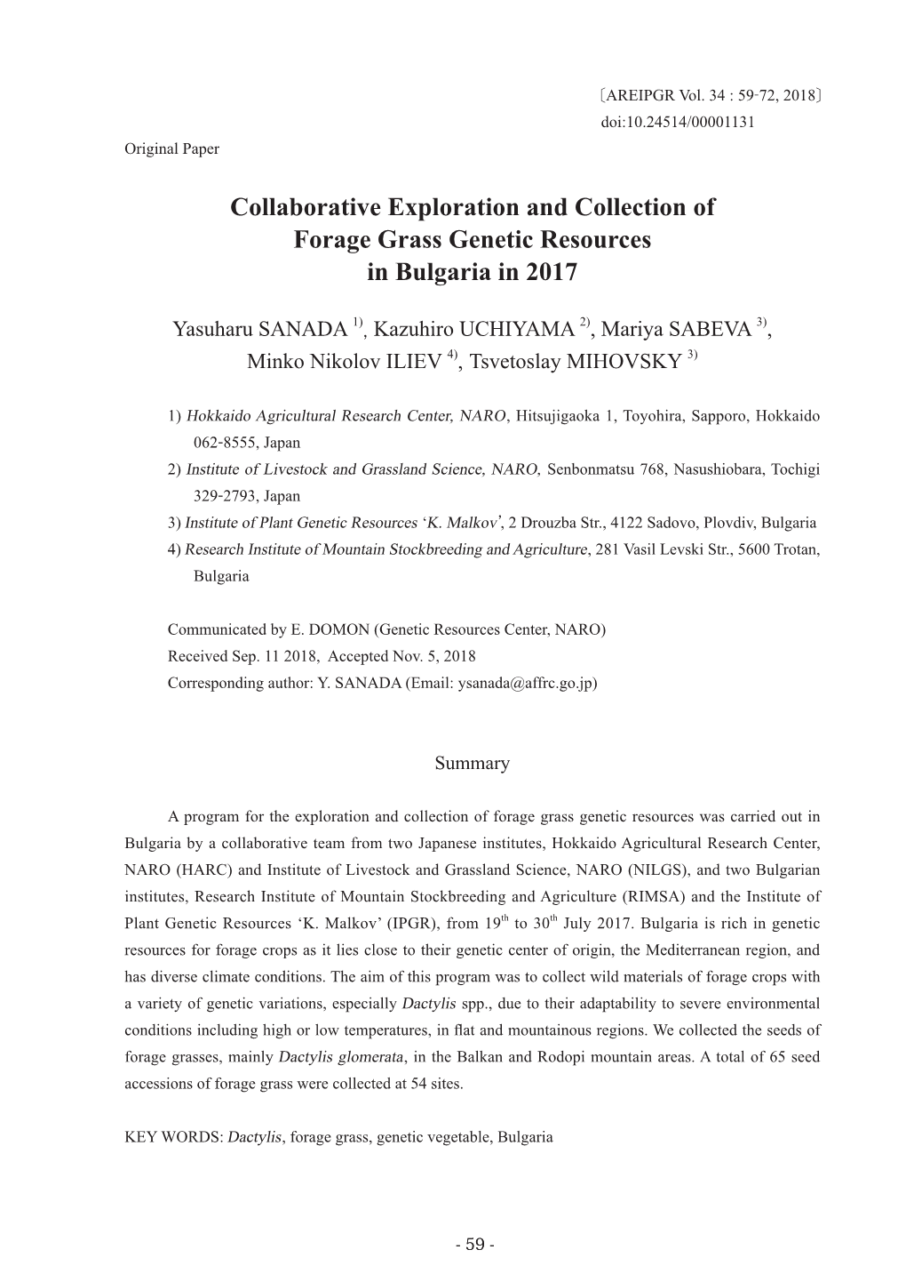 Collaborative Exploration and Collection of Forage Grass Genetic Resources in Bulgaria in 2017