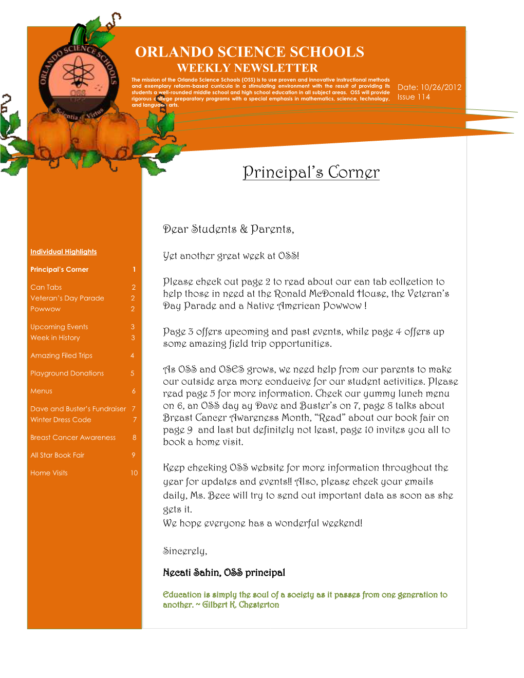 Principal's Corner