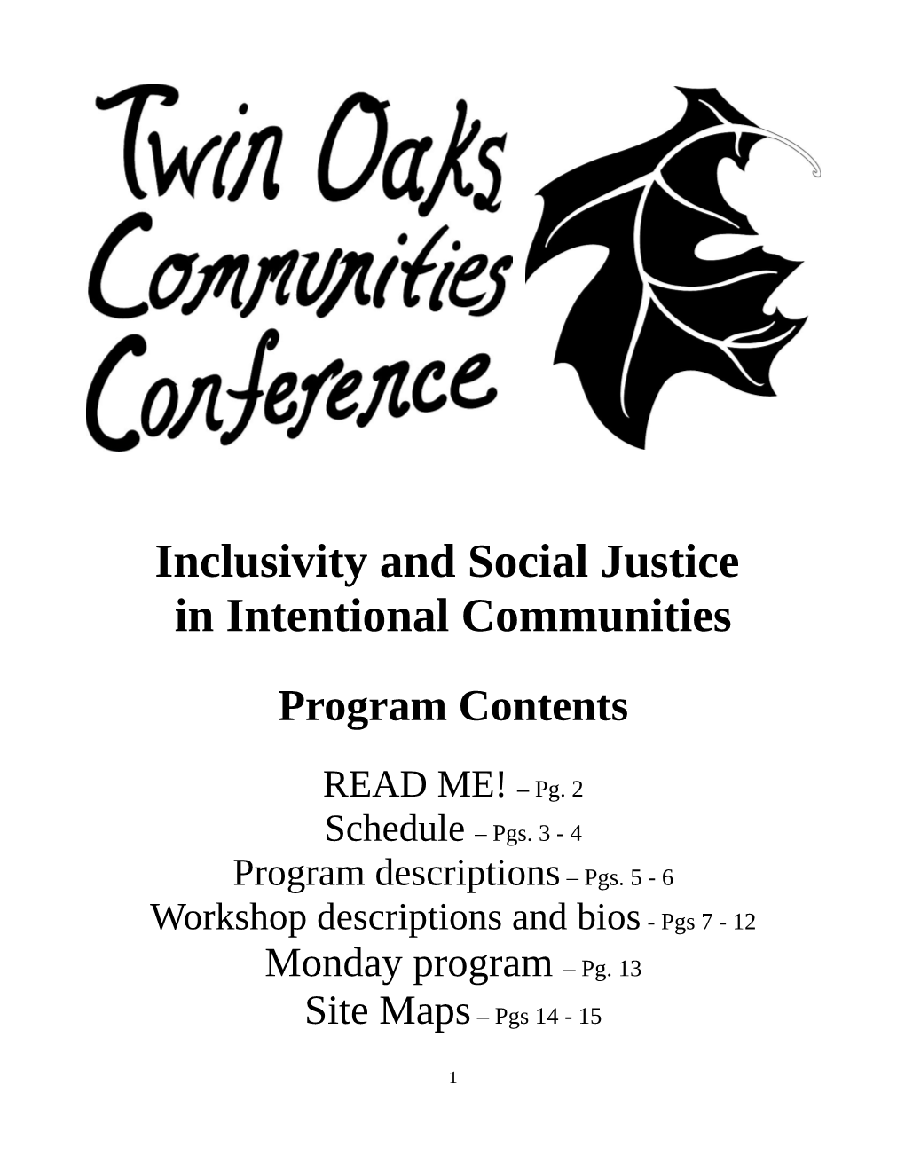 Inclusivity and Social Justice in Intentional Communities Program Contents