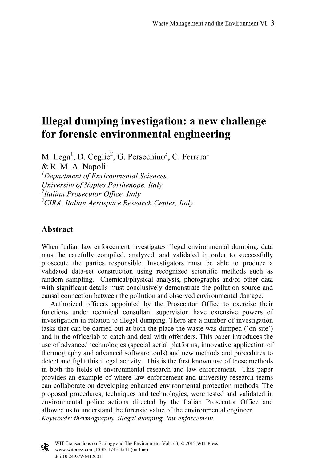 Illegal Dumping Investigation: a New Challenge for Forensic Environmental Engineering