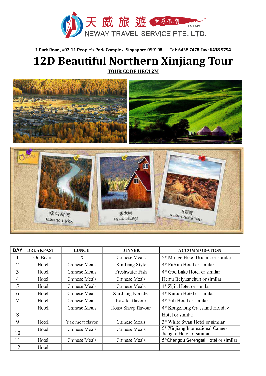 12D Beautiful Northern Xinjiang Tour TOUR CODE URC12M