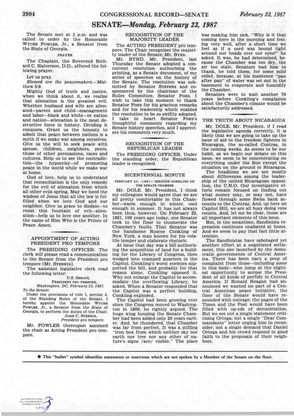 SENATE-Monday, February 23, 1987 the Senate Met at 2 P.M