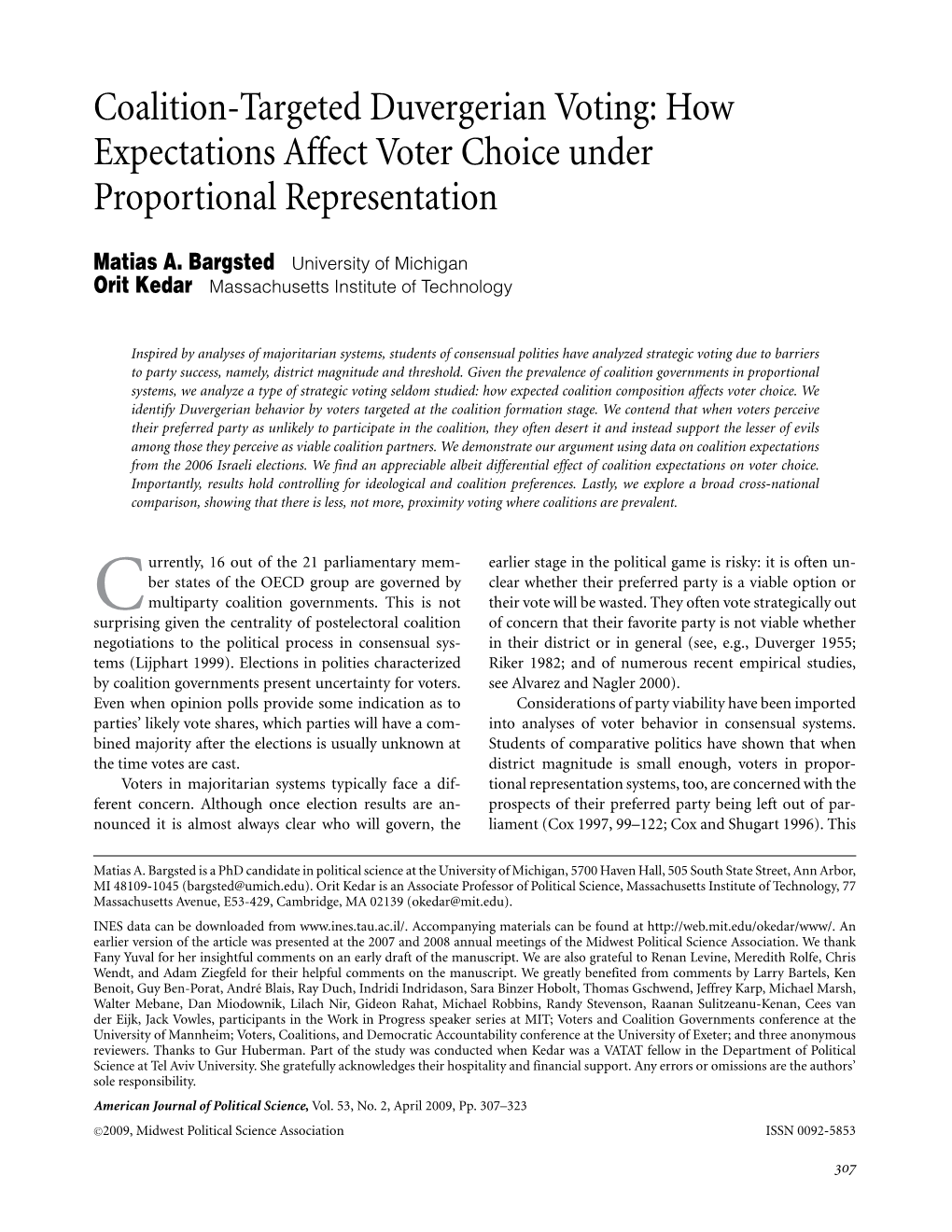 Coalition-Targeted Duvergerian Voting: How Expectations Affect Voter Choice Under Proportional Representation