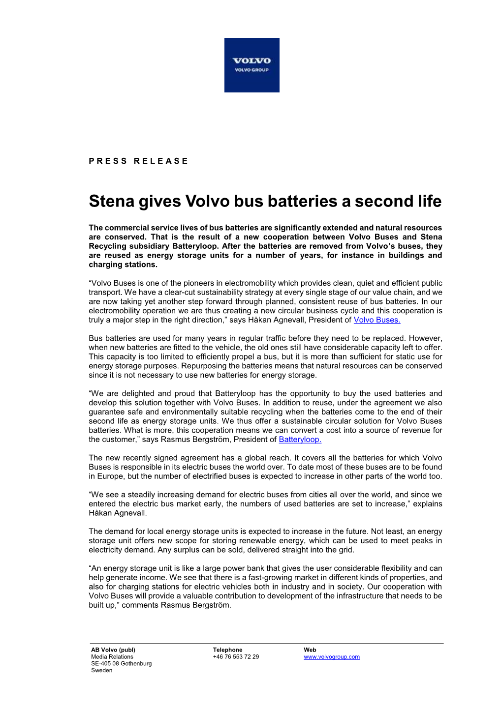 Stena Gives Volvo Bus Batteries a Second Life