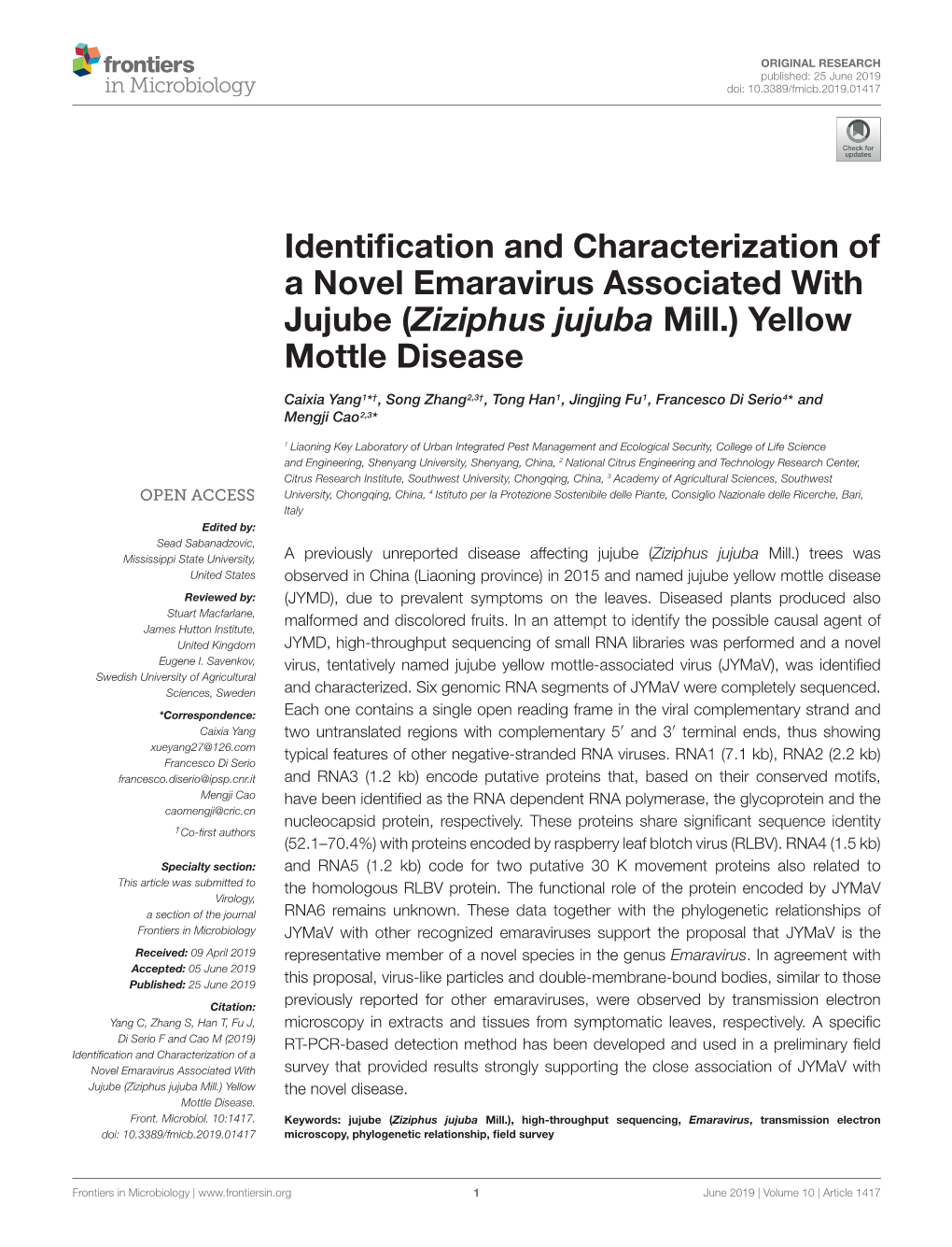 Identification and Characterization of a Novel Emaravirus