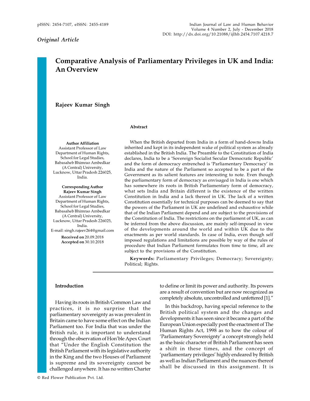 Comparative Analysis of Parliamentary Privileges in UK and India: an Overview