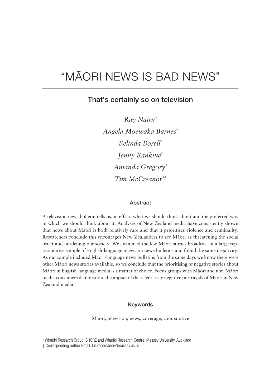 “Mäori News Is Bad News ”