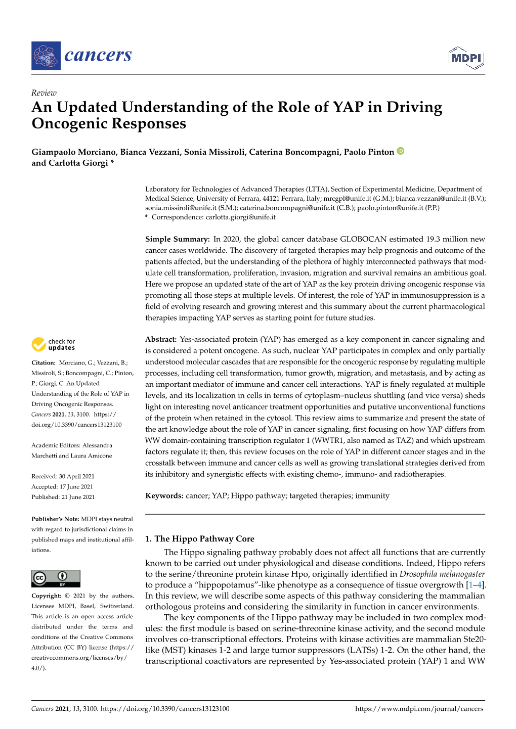 An Updated Understanding of the Role of YAP in Driving Oncogenic Responses