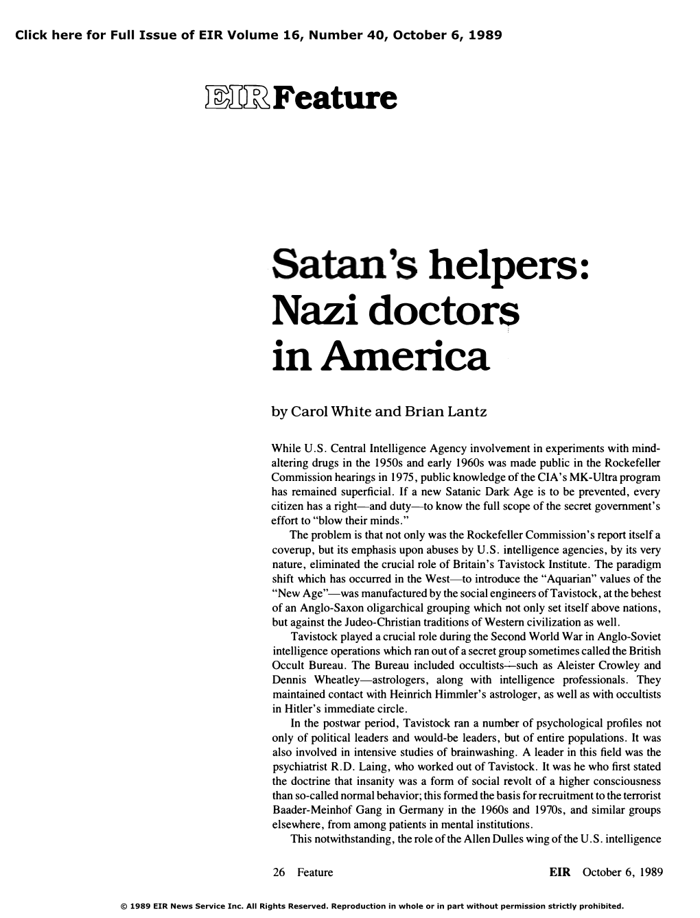 Satan's Helpers: Nazi Doctors in America