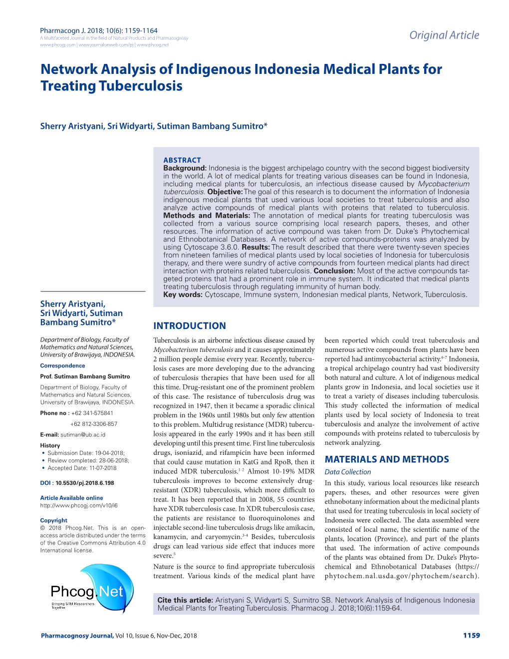 Network Analysis of Indigenous Indonesia Medical Plants for Treating Tuberculosis