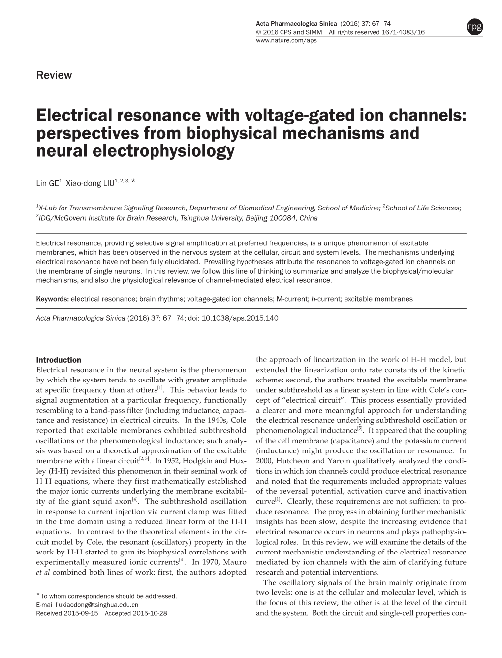 Electrical Resonance with Voltage-Gated Ion Channels: Perspectives from Biophysical Mechanisms and Neural Electrophysiology