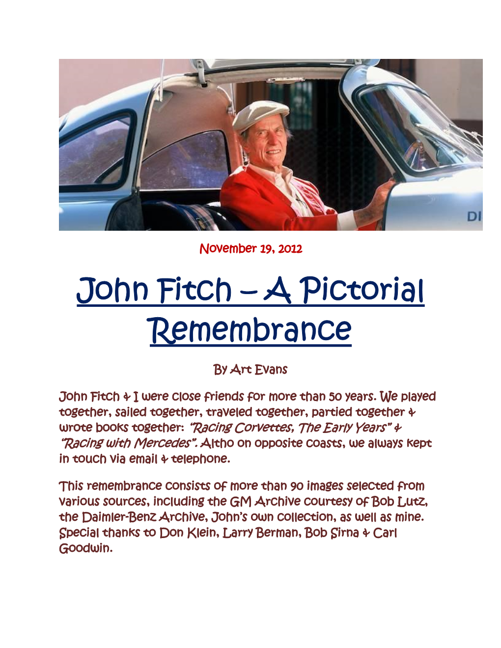 John Fitch – a Pictorial Remembrance