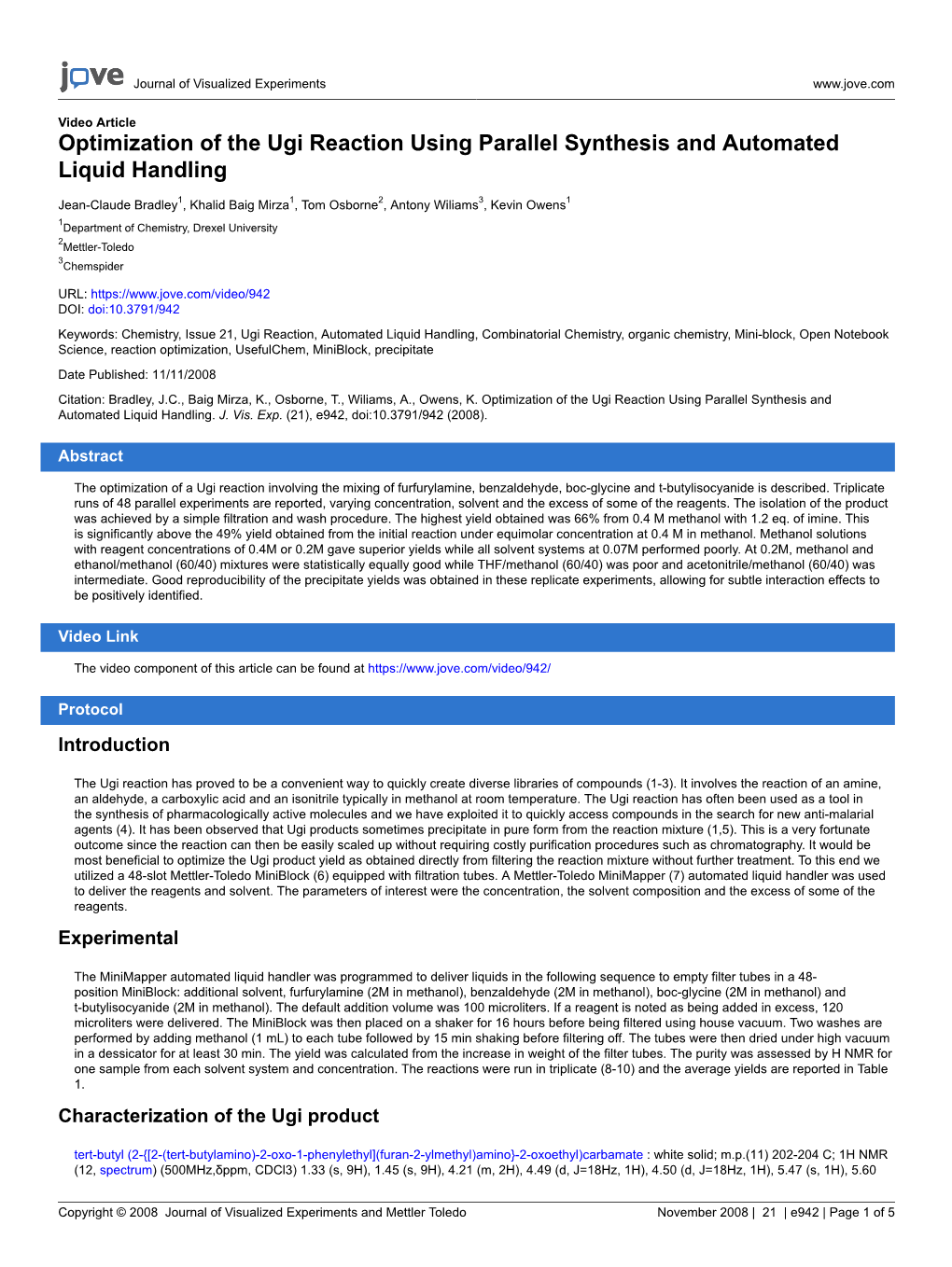 Optimization of the Ugi Reaction Using Parallel Synthesis and Automated Liquid Handling