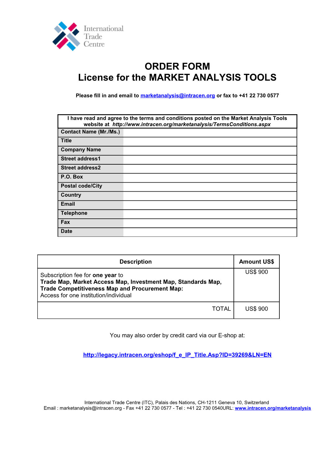 ITC Tools - License Order Form