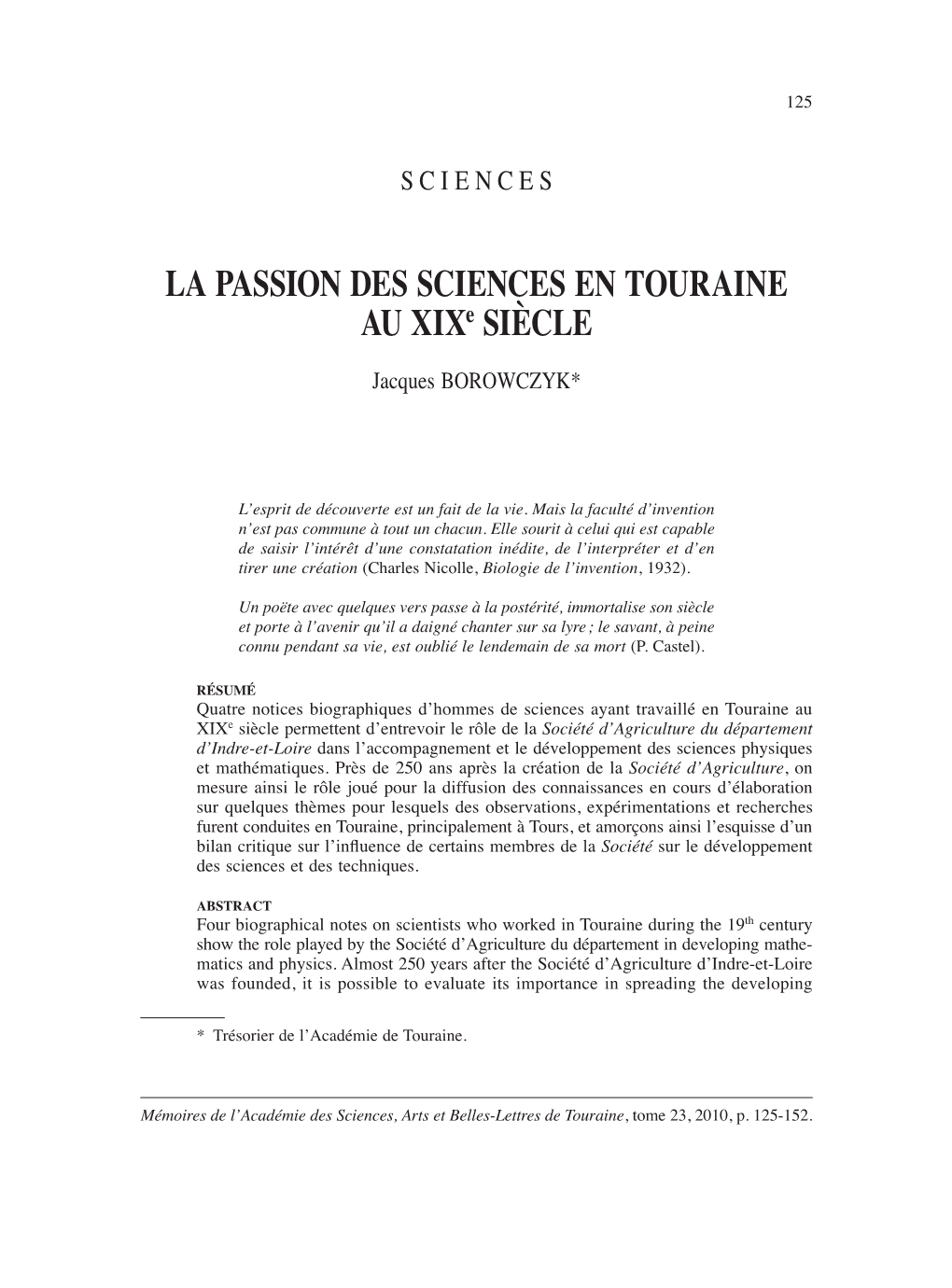 La Passion Des Sciences En Touraine Au Xixe Siècle