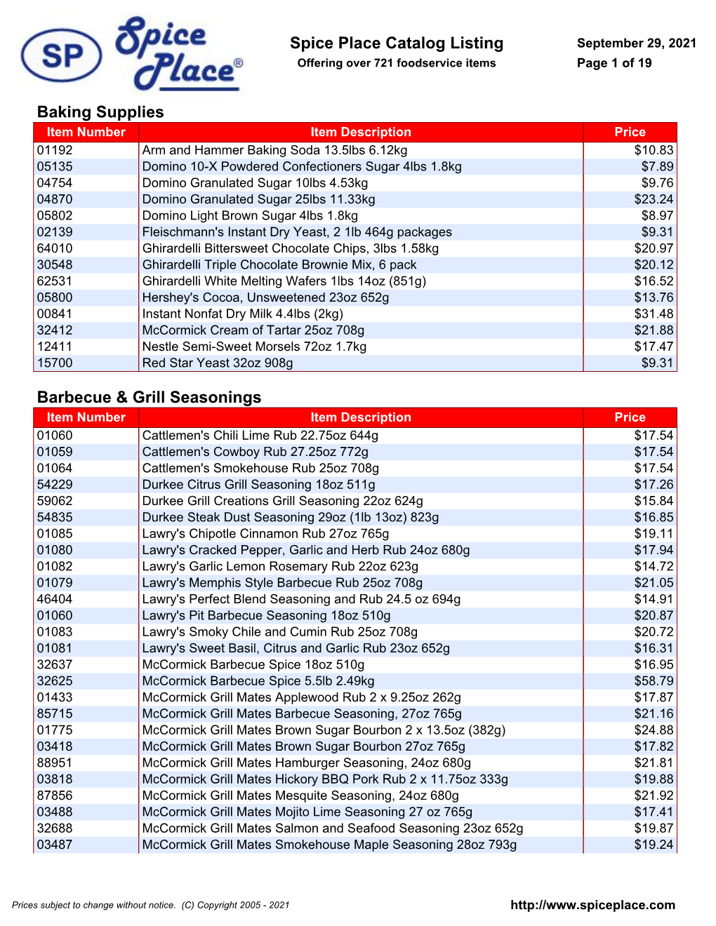 Spice Place Catalog Listing Baking Supplies Barbecue & Grill