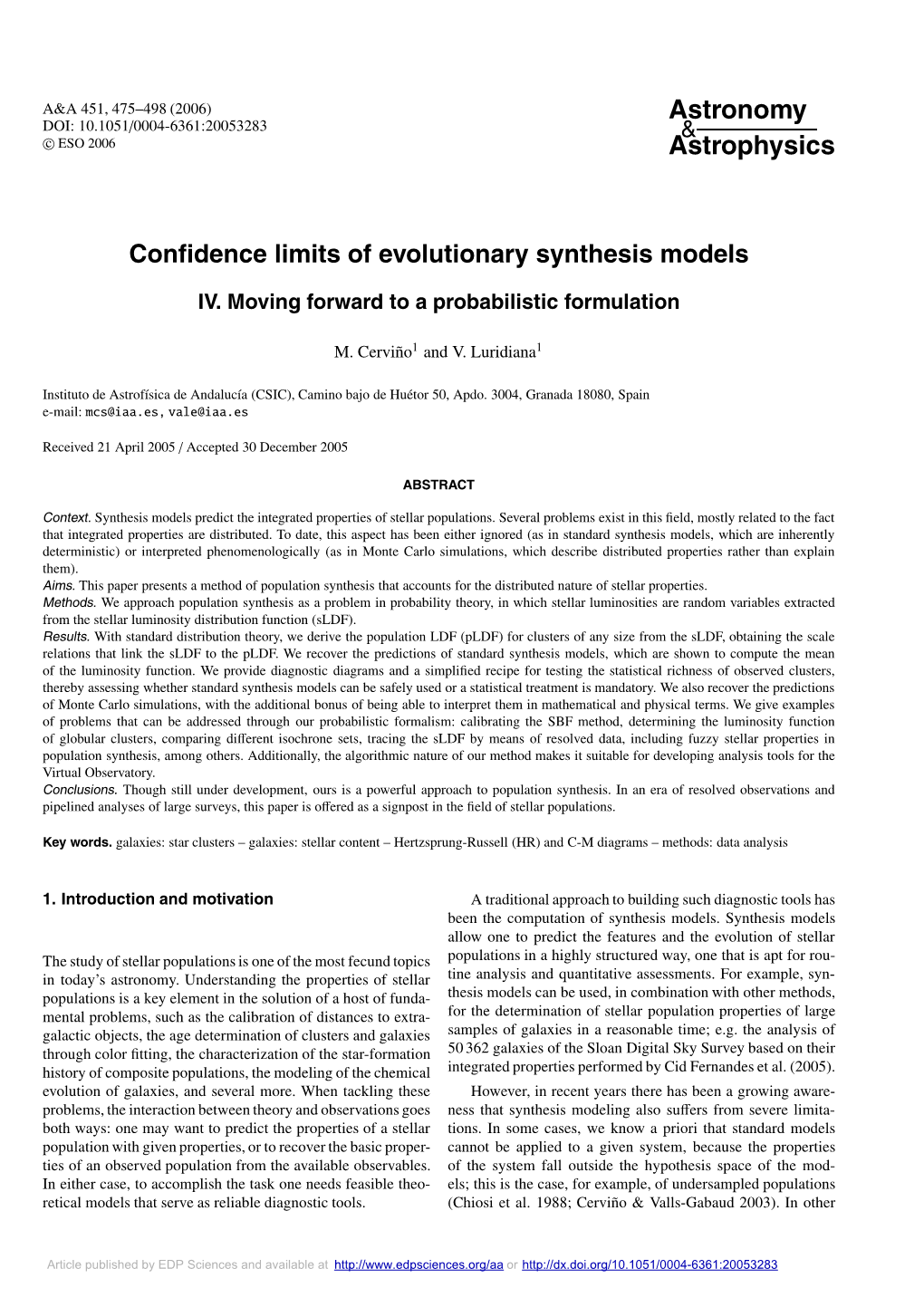 Confidence Limits of Evolutionary Synthesis Models