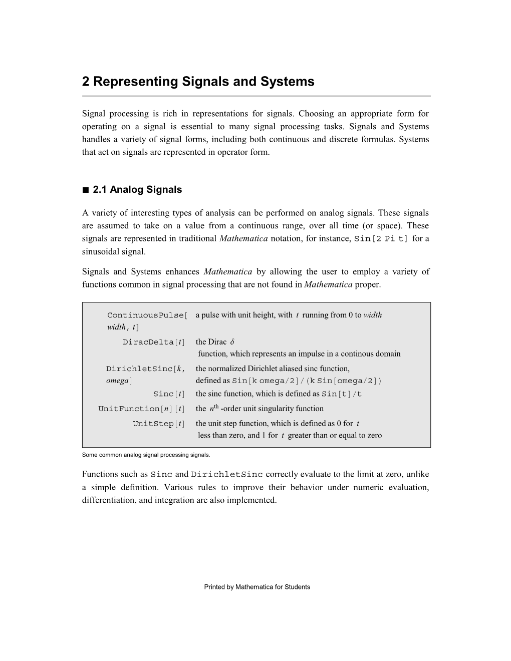 2 Representing Signals and Systems