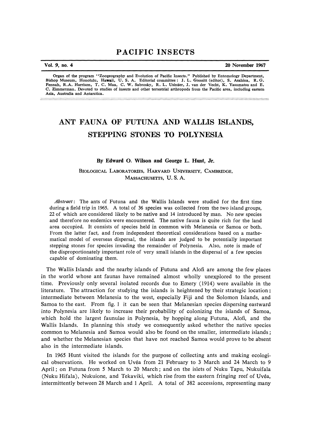 Pacific Insects Ant Fauna of Futuna and Wallis Islands