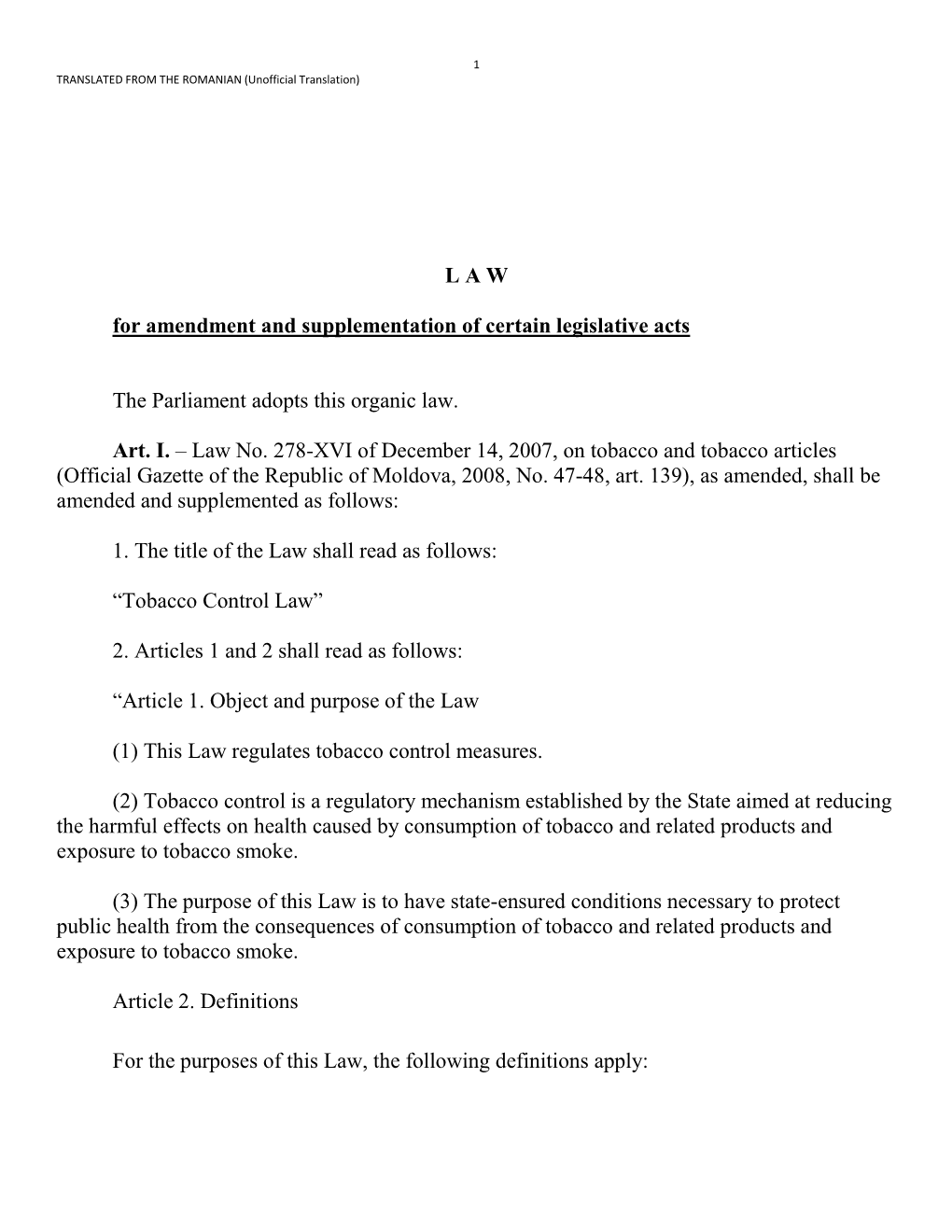 Law No. 124 for Amendment and Supplementation of Certain