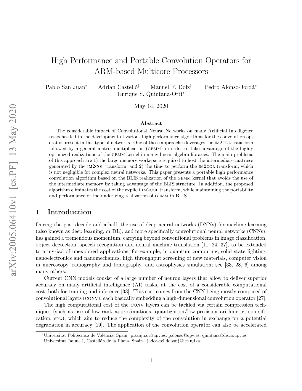 High Performance and Portable Convolution Operators for ARM-Based Multicore Processors