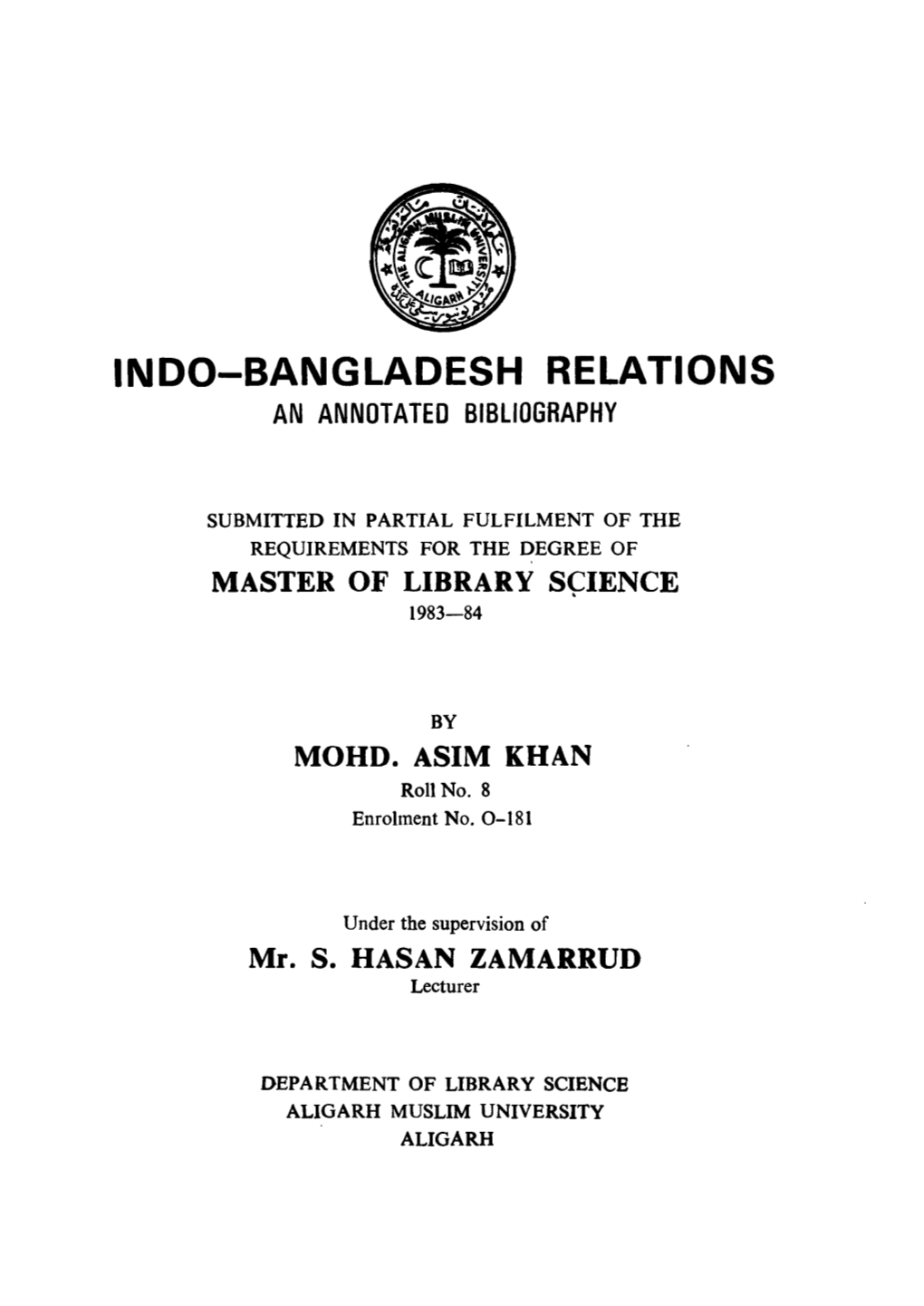 Indo-Bangladesh Relations an Annotated Bibliography