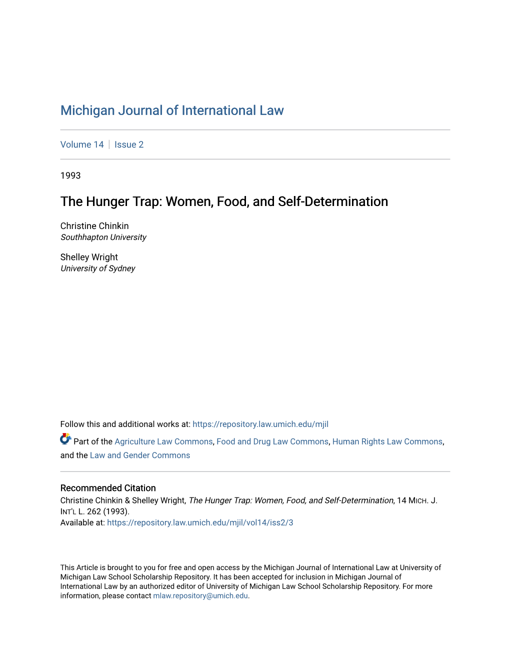 The Hunger Trap: Women, Food, and Self-Determination