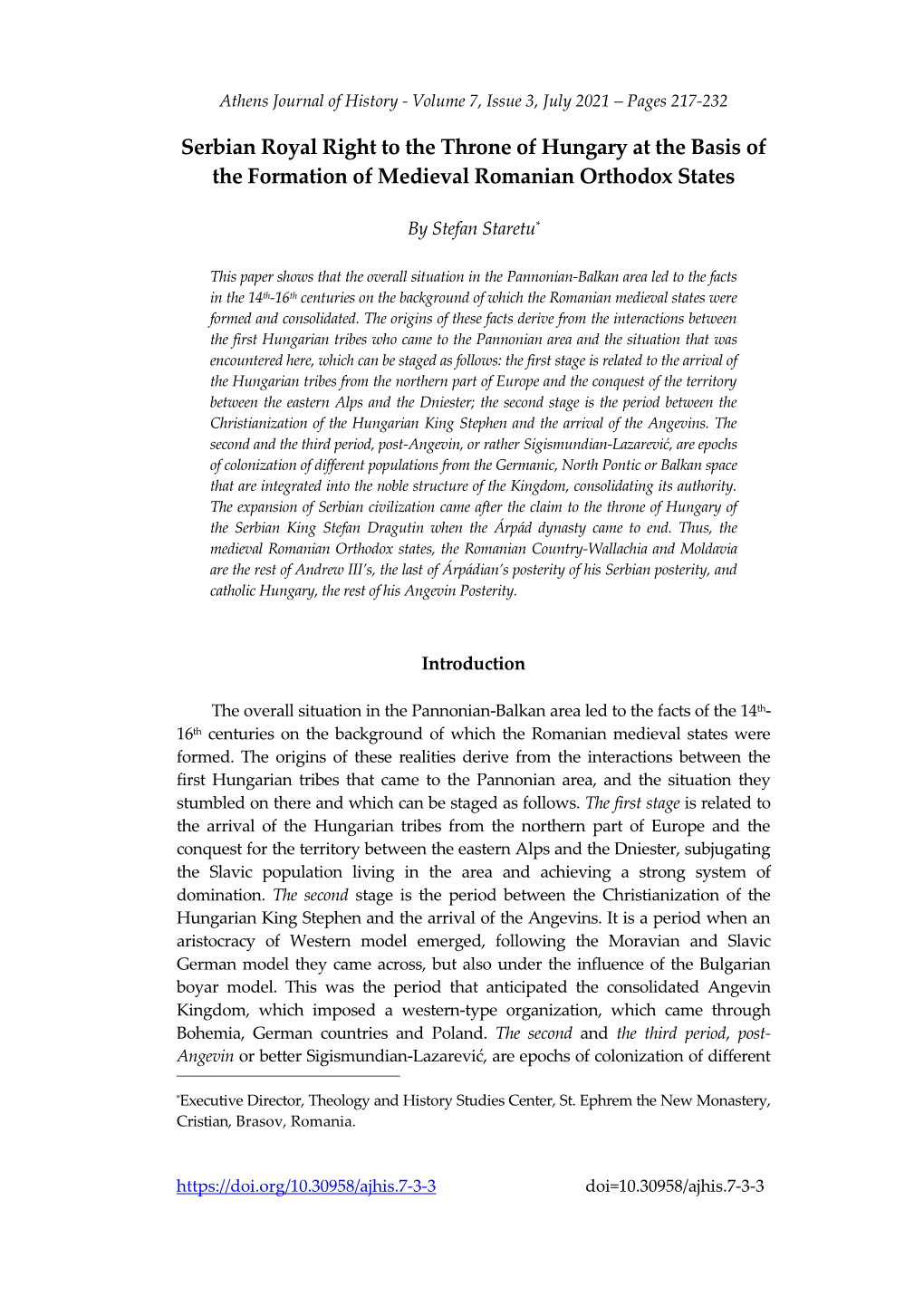 Serbian Royal Right to the Throne of Hungary at the Basis of the Formation of Medieval Romanian Orthodox States