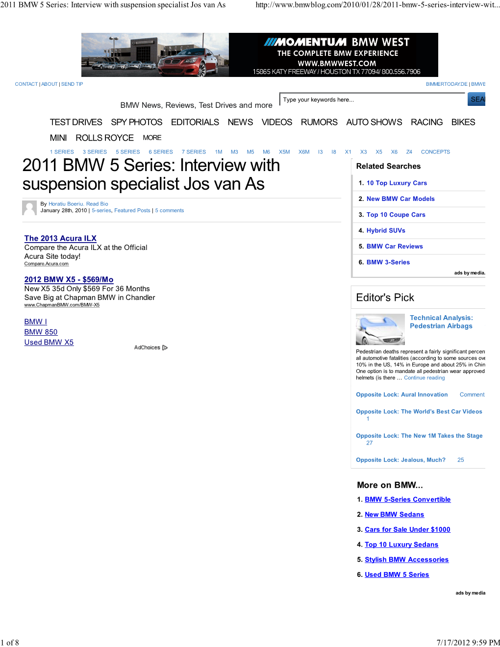 2011 BMW 5 Series: Interview with Suspension Specialist Jos Van As