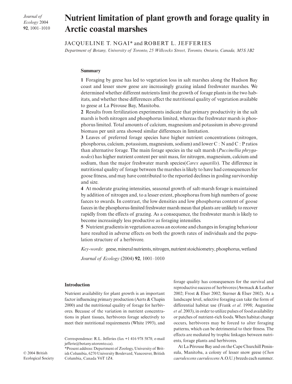 Nutrient Limitation of Plant Growth and Forage Quality in Arctic Coastal