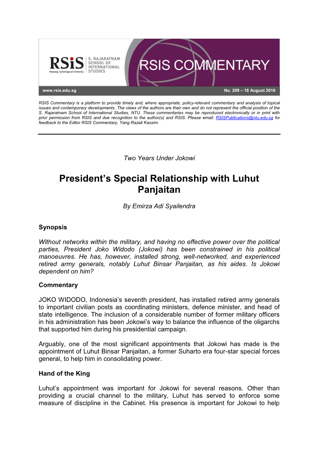 President's Special Relationship with Luhut Panjaitan