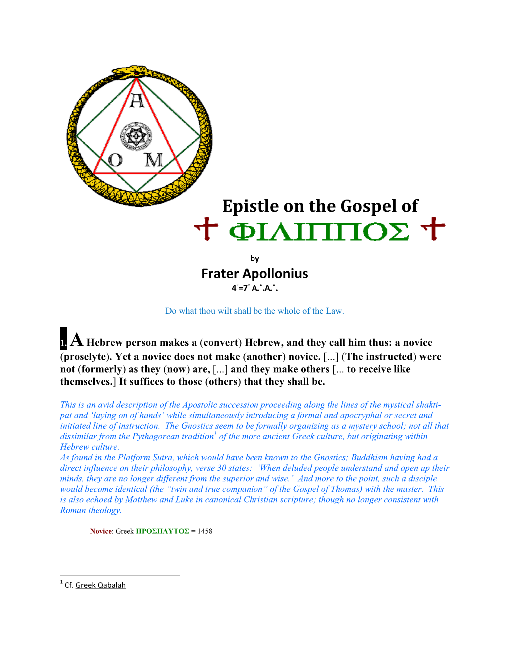 Epistle on the Gospel of Philip