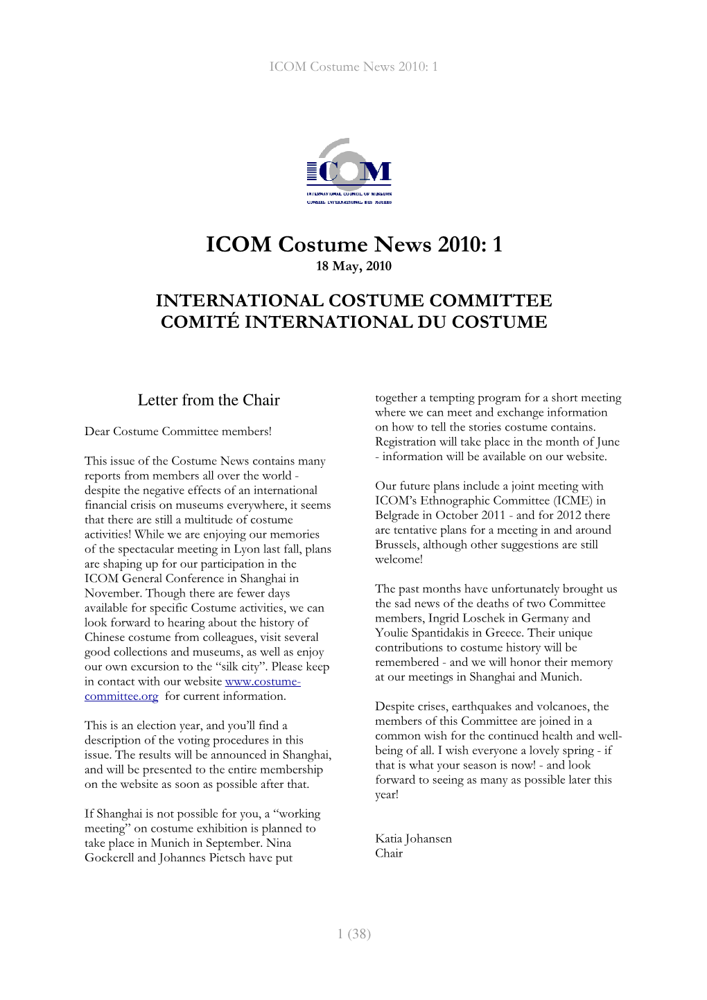 ICOM Costume Newsletter 2010:1