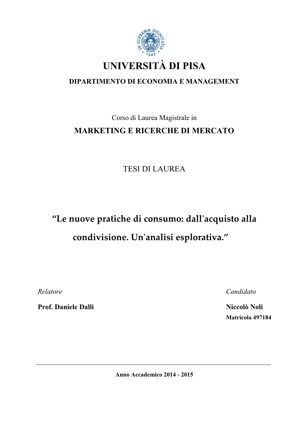 Università Di Pisa Dipartimento Di Economia E Management