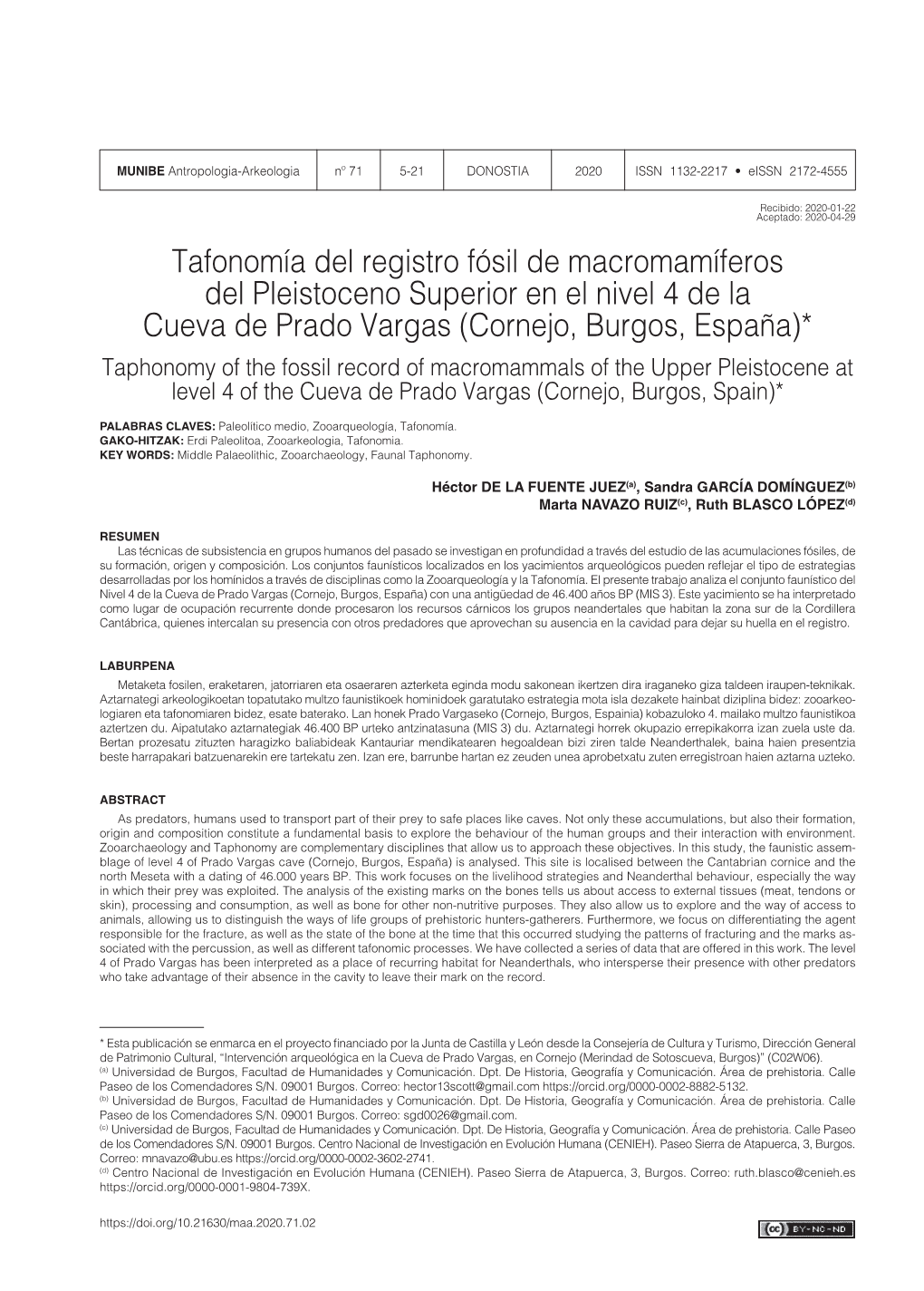 Tafonomía Del Registro Fósil De Macromamíferos Del Pleistoceno