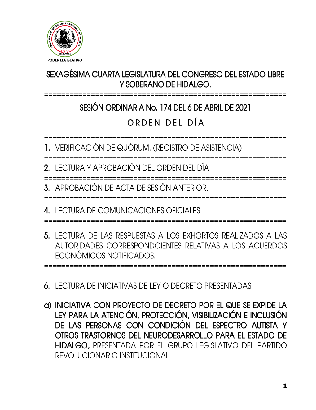 Sexagésima Cuarta Legislatura Del Congreso Del Estado Libre Y Soberano De Hidalgo