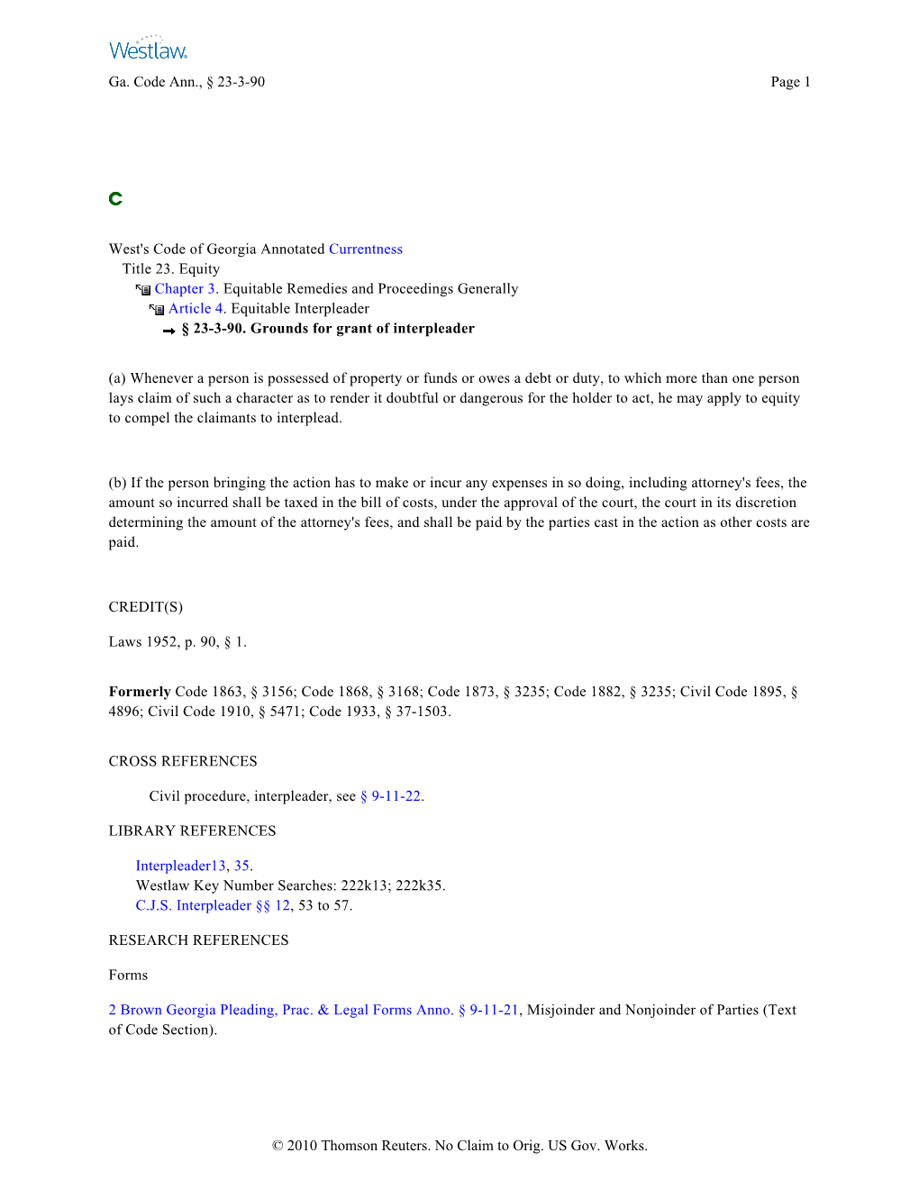 West's Code of Georgia Annotated Currentness Title 23. Equity Chapter 3