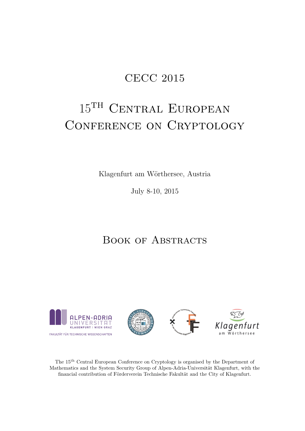 15Th Central European Conference on Cryptology