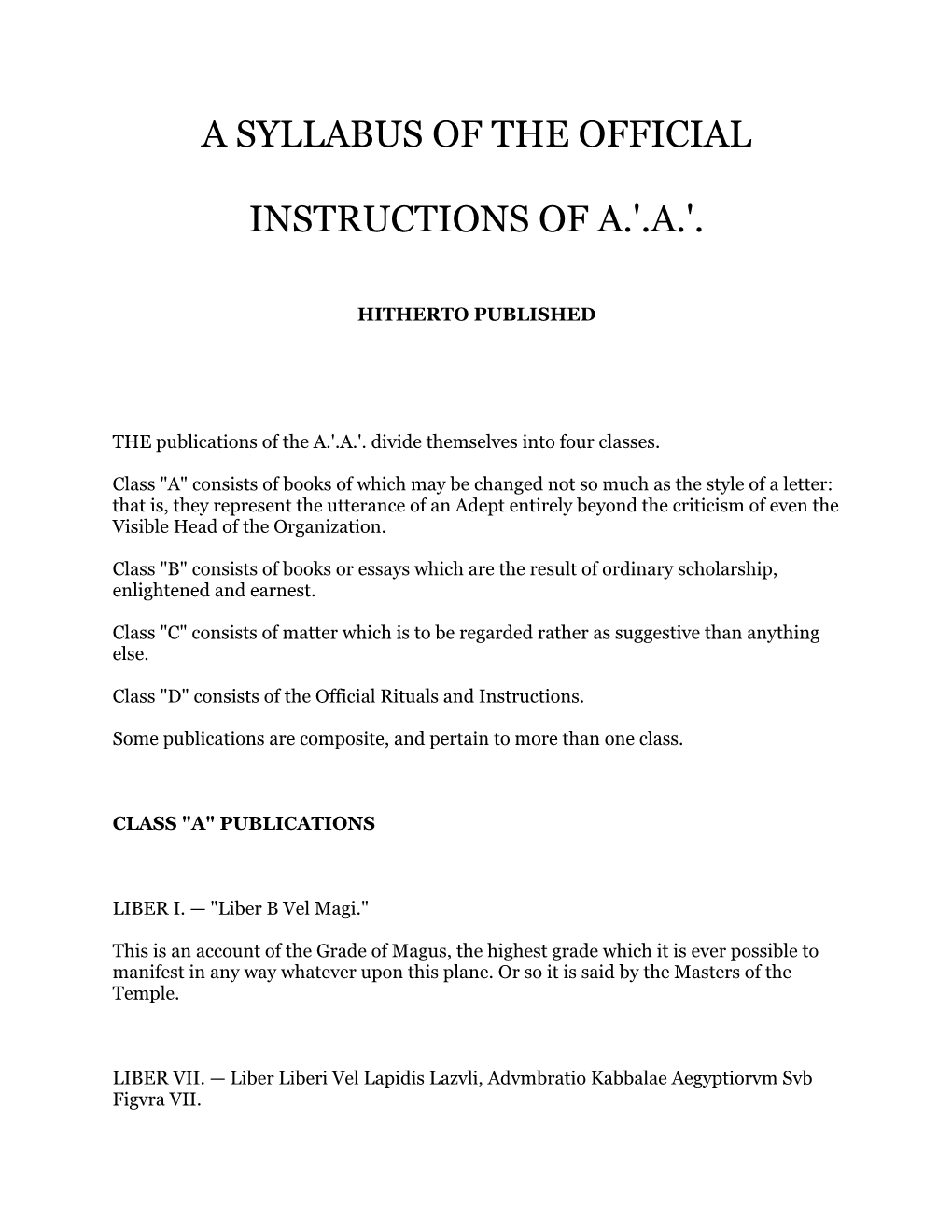 A Syllabus of the Official Instructions of A